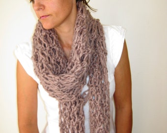 Oatmeal Biege Hand Knitted Womens Scarf Shawl