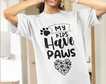 T-Shirt „Meine Kinder haben Pfoten“ – Lustiges Shirt für Tierliebhaber für Hunde- und Katzenmütter und -väter – Süßes T-Shirt mit Pfotenabdruck – Geschenkidee für Tiereltern