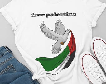 Palästina Schweres Baumwoll-T-Shirt mit Tauben-Design, Shirt für Soziale Gerechtigkeit, Unisex Casual Top, Geschenk für Unterstützer & Befürworter