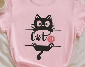 Cute cat graphic tee, Kawaii kitten unisex t-shirt, Funny gift for cat lovers, Soft cotton shirt, Minimal pastel cat design