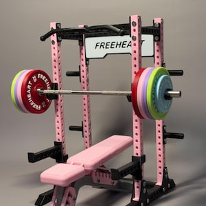 Mini Pink Squat Rack with Bench Press | Desk Gym Decor Model | Creative Fitness Gift | Cute Workout Barbell Set Toy