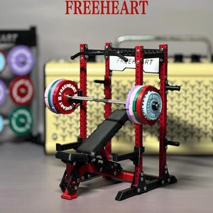 Red Black Squat Rack Fitness Decor | Desktop Creative Model | Mini Barbell Ornament | Strength Gift Collectible