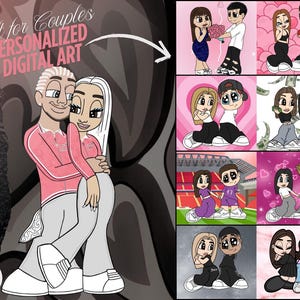Custom Y2K Chicano Style Cartoon Portrait, Personalized Digital Art Gift for Couples, Anniversary Gifts