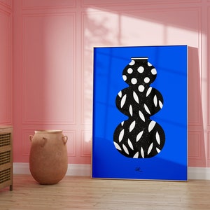 Colorful Print "Drawing of a vase" - vibrant blue background