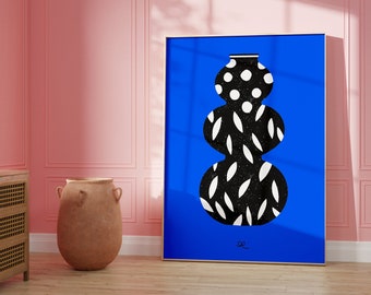 Colorful Print "Drawing of a vase" - vibrant blue background