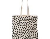 Polka dot screen printed cotton tote bag