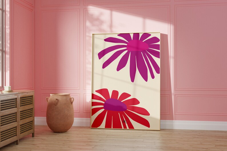 Colorful art print Two daisies image 1