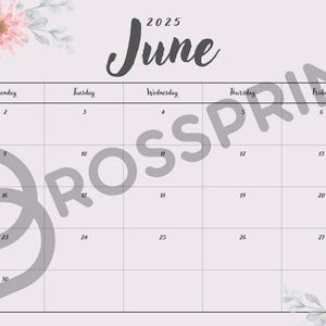 2025 Calender floral, printable, landscape, wall or desk- digital download