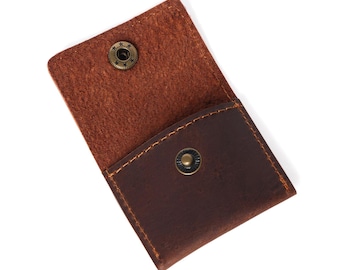 Leather Ring Pouch Brown Full Grain Jewelry Holder Wedding Case Engagement Storage Handmade Bridal Pouch SD Card Guitar Pick Holder.