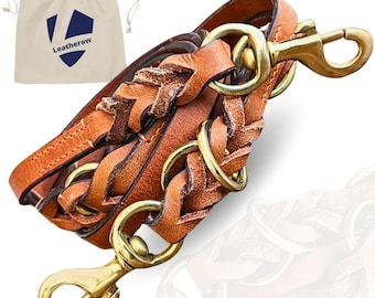 Genuine Leather 8ft Multifunction Dog Leash, Hands-Free Training Lead for All Sizes