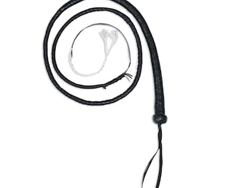 Handmade Braided Leather Whip – Premium Whip for Performance, Costume, Cosplay, Training & Collectors – Genuine Black Leather