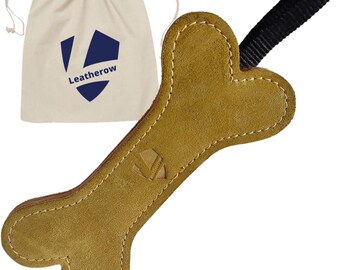 Thik Leather Dog Chew Toys for Small, Medium, Puppy & Moderate Chewer Dogs 100% Genuine Leather, Pet Loves Smell Natural Pack of 2 (Bone)