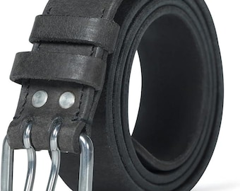 Full Grain Leather Double Prong Belt, Heavy Duty Tuff Look Mens Belt for Jeans, Casual Wear, Handmade Durable Everyday Leather Belt.