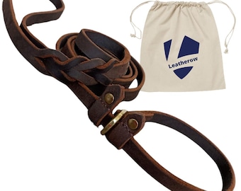 Braided Leather Slip Dog Leash, Adjustable Training Lead, Soft Strong Control