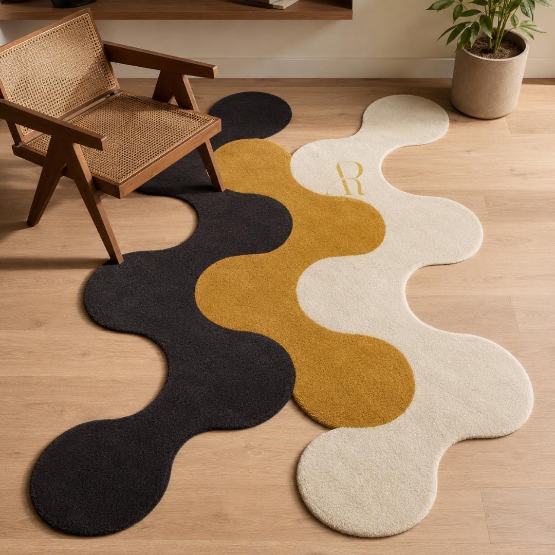 Abstract Hand Tufted Wool Rug, Modern Organic Shape Area Rug, Ivory ...