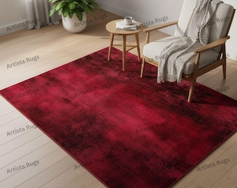 Alfombra roja, moderna y texturizada en color carmesí, suave y acogedora para sala de estar, decoración contemporánea y minimalista para el hogar.