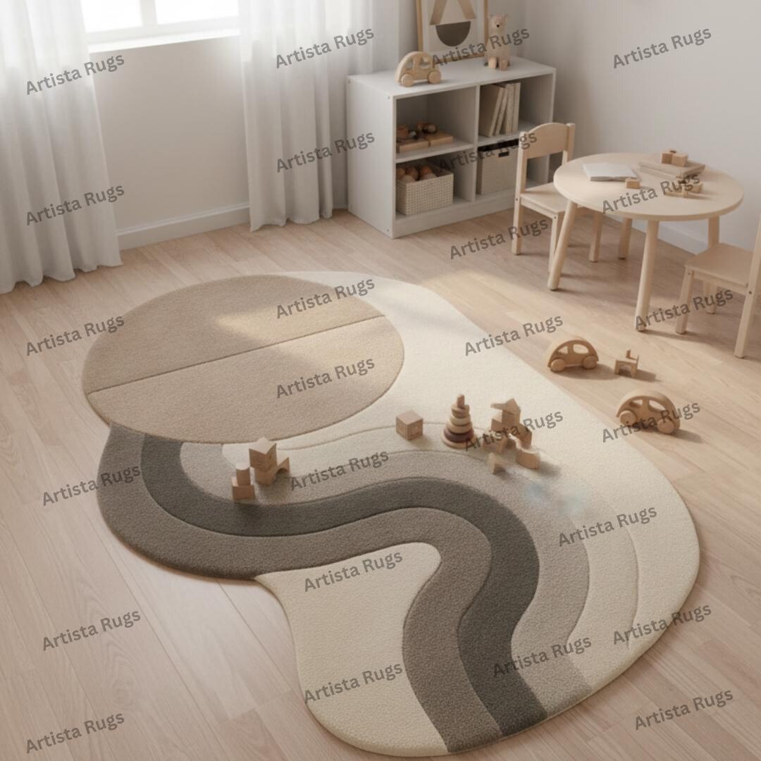 Kids Playroom Rug | Neutral Abstract Area Carpet | Montessori Nursery ...