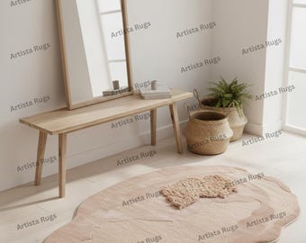 Moderner strukturierter Teppich | Abstrakter ästhetischer Teppich | Weicher Beige-Rosa-Akzentteppich | Minimalistischer Schlafzimmer Teppich | Zeitgenössischer Teppich in Wellenform