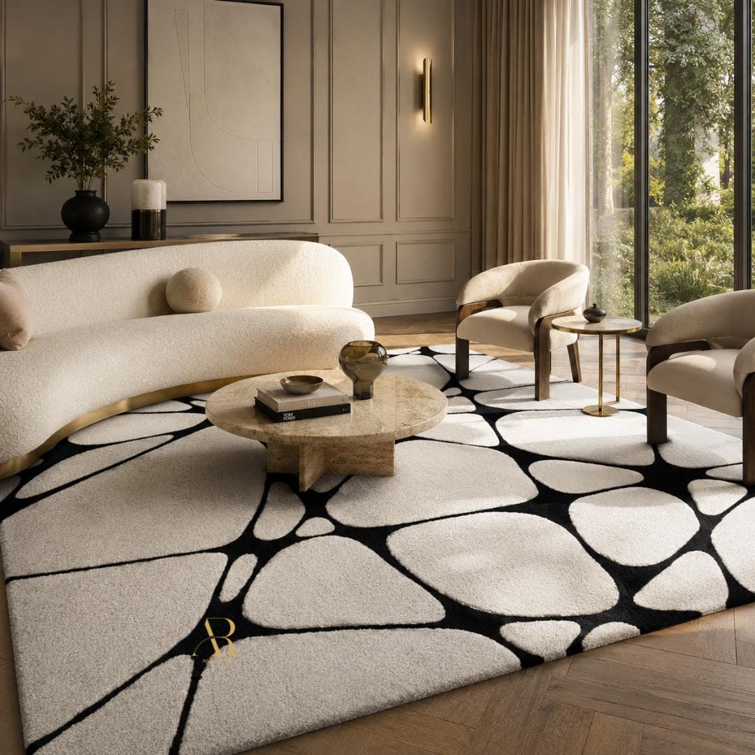 Hand Tufted Wool Rug, Black White Abstract Area Rug, Modern Contemporary Carpet, Luxury Living Room Rug, Handmade India