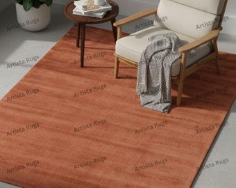 Terracotta Rug, Rust Orange Solid Carpet for Living Room, Soft Modern Area Rug, Boho Minimalist Home Decor, Warm Earthy Floor Rug
