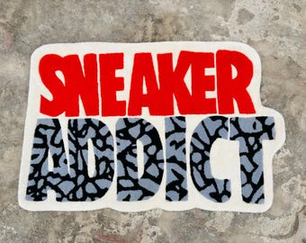 Sneaker Addict-matta | Handtuftad matta med anpassad logotyp | Streetwear-inspirerad rumsinredning | Cool present till Sneakerhead och Hypebeast