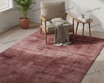 Alfombra rosa empolvado / Alfombra moderna de lana rosa / Alfombra minimalista malva para sala de estar / Decoración de suelo suave, contemporánea y neutra