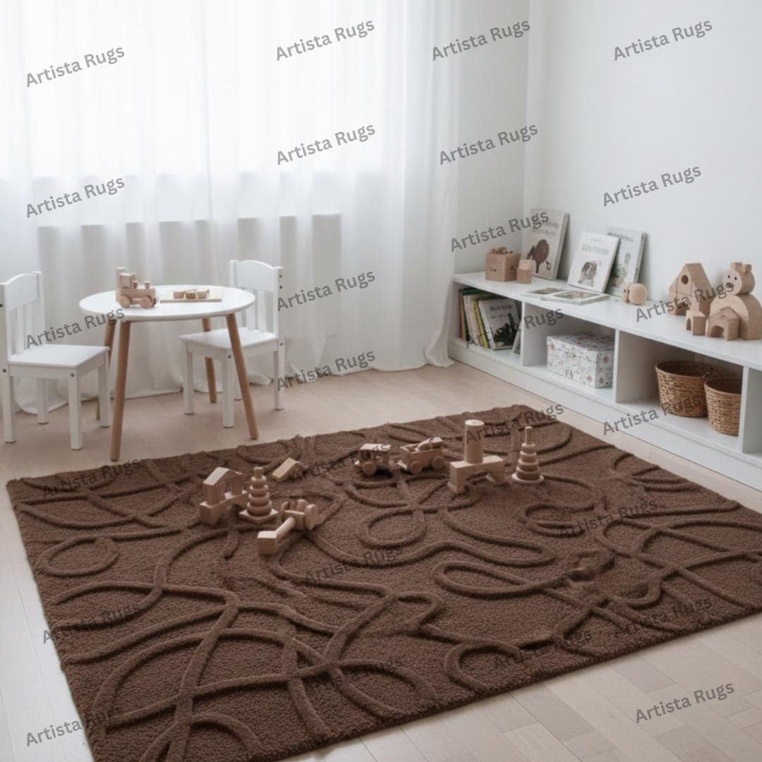 Brown Textured Rug Brown Textured Area Rug | Modern Sculpted Carpet | Abstract Loop ...