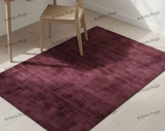 Plum Area Rug, Burgundy Solid Carpet for Living Room, Soft Modern Rug, Luxury Wine Color Floor Decor, Minimalist Home Office Rug