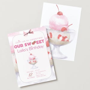 Faire-part d'anniversaire crème glacée - Faire-part d'anniversaire pour filles - Anniversaire doux - Téléchargement immédiat