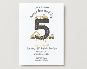 Animated Construction Birthday Evite, Dump Truck Party Invite, Diggin' It Party Invite, Editable Electronic Text Message Invite, 5th Bday