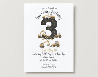 Animated Construction Birthday Evite, Dump Truck Party Invite, Diggin' It Party Invite, Editable Electronic Text Message Invite, 3rd Bday