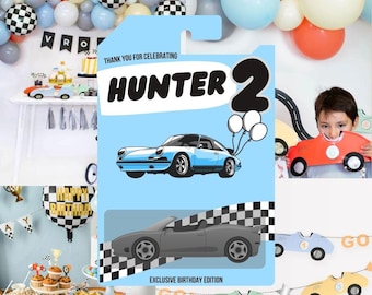 Redigerbara Hot Wheels-gåvoetiketter: Leksaksbil födelsedag tack (Canva-mall digital nedladdning)