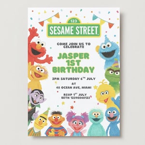 Sesame Street Birthday Invitation: Elmo, Cookie Monster, Big Bird (Canva Editable, Printable Invite)