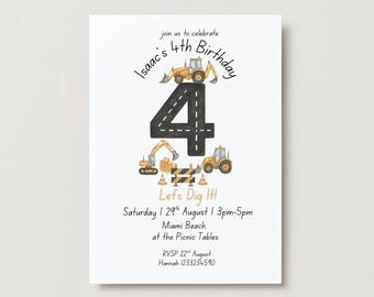 Animated Construction Birthday Evite, Dump Truck Party Invite, Diggin' It Party Invite, Editable Electronic Text Message Invite, 4th Bday