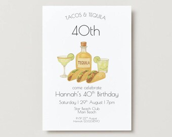 Invito di compleanno a tema tacos e tequila: festa per adulti modificabile (download digitale)