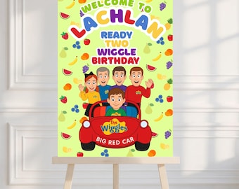 Wiggles 2nd Birthday Bundle: Invitation, welcome sign, banner, cupcake, thank you Editable Canva Template (Digital Download)