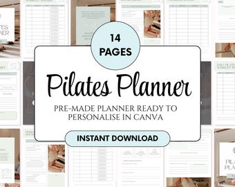 Pilates Planner Template: Workout Tracker, Fitness Journal (Canva Editable, Printable PDF)