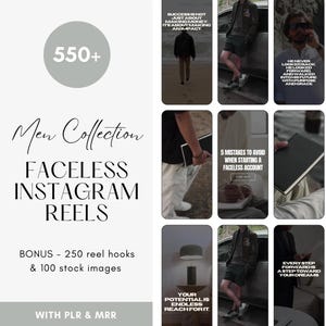 550 Men&#39;s Collection Reel Vault w/Master Resell Rights (MRR) & Private Label Rights (PLR) - Men&#39;s Faceless Reel Templates for Social Media