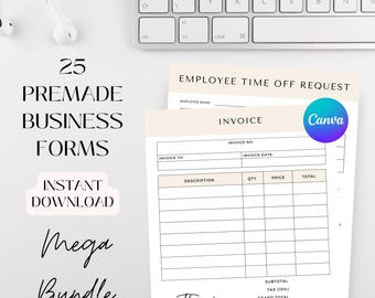 Editable Business Forms Bundle: Invoice, Tracker Templates (Canva Editable, Printable PDF)