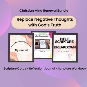 Replace Negative Thoughts with God’s Truth Bundle | Bible Verses for Anxiety | Christian Reflection Journal, Scripture Workbook & Flashcards Bild 1