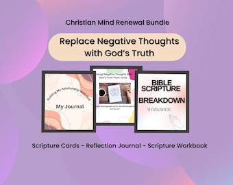 Replace Negative Thoughts with God’s Truth Bundle | Bible Verses for Anxiety | Christian Reflection Journal, Scripture Workbook & Flashcards