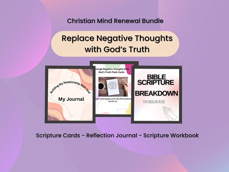Replace Negative Thoughts with God’s Truth Bundle | Bible Verses for Anxiety | Christian Reflection Journal, Scripture Workbook & Flashcards Bild 1