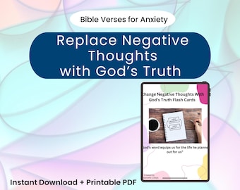 Bible Verses to Replace Negative Thoughts | Anxiety Scripture Cards Printable | Christian Affirmation Cards PDF