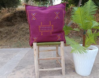 Handmade Moroccan Cactus Silk Pillow: Lavender Berber Design