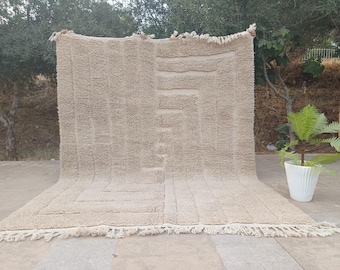 Beige Custom Moroccan Berber Rug, Custom Beni Ourain Rug, Moroccan Rug, Azilal Rug,Soft Wool Rug, Berber Rug,Abstract Rug, Colorful Area Rug