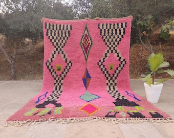 Handwoven Berber Carpet, Square Shag Rug, Handmade Moroccan Beni Ourain Rug, Rose Custom Wool Shag rug, Sustainable Area Decor, Winter rug.
