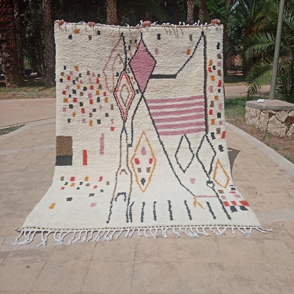 Tapis berbère marocain personnalisé, tapis Beni Ourain sur mesure, tapis marocain, tapis Azilal, tapis en laine douce, tapis berbère, tapis abstrait, tapis coloré, carpette