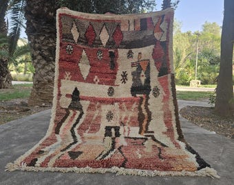 Colorful Beni Ourain Rug, Abstract Moroccan Rug, Hand-Knotted Moroccan Wool Carpet, Authentic Colorful Rug, Berber Winter Beni Ourain Rug.