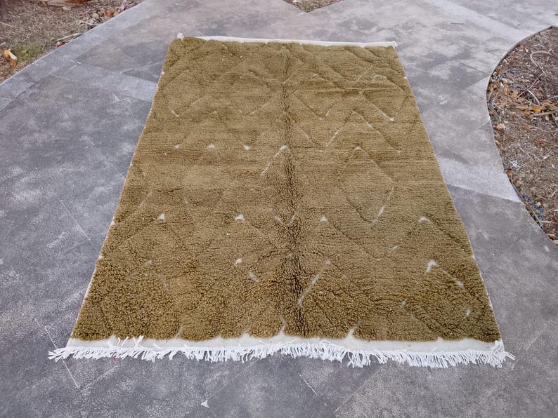 Custom Moroccan Beni Ourain Rug, Green Wool Area Rug, Hand-tufted ...
