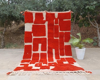 Orange Unique Moroccan Rug, Beni Ouarain Rug, Orange Wool,Berber Rug, Handmade Moroccan Rug, Area Rug, Abstract Rug, Boho Rug, Rug For Decor